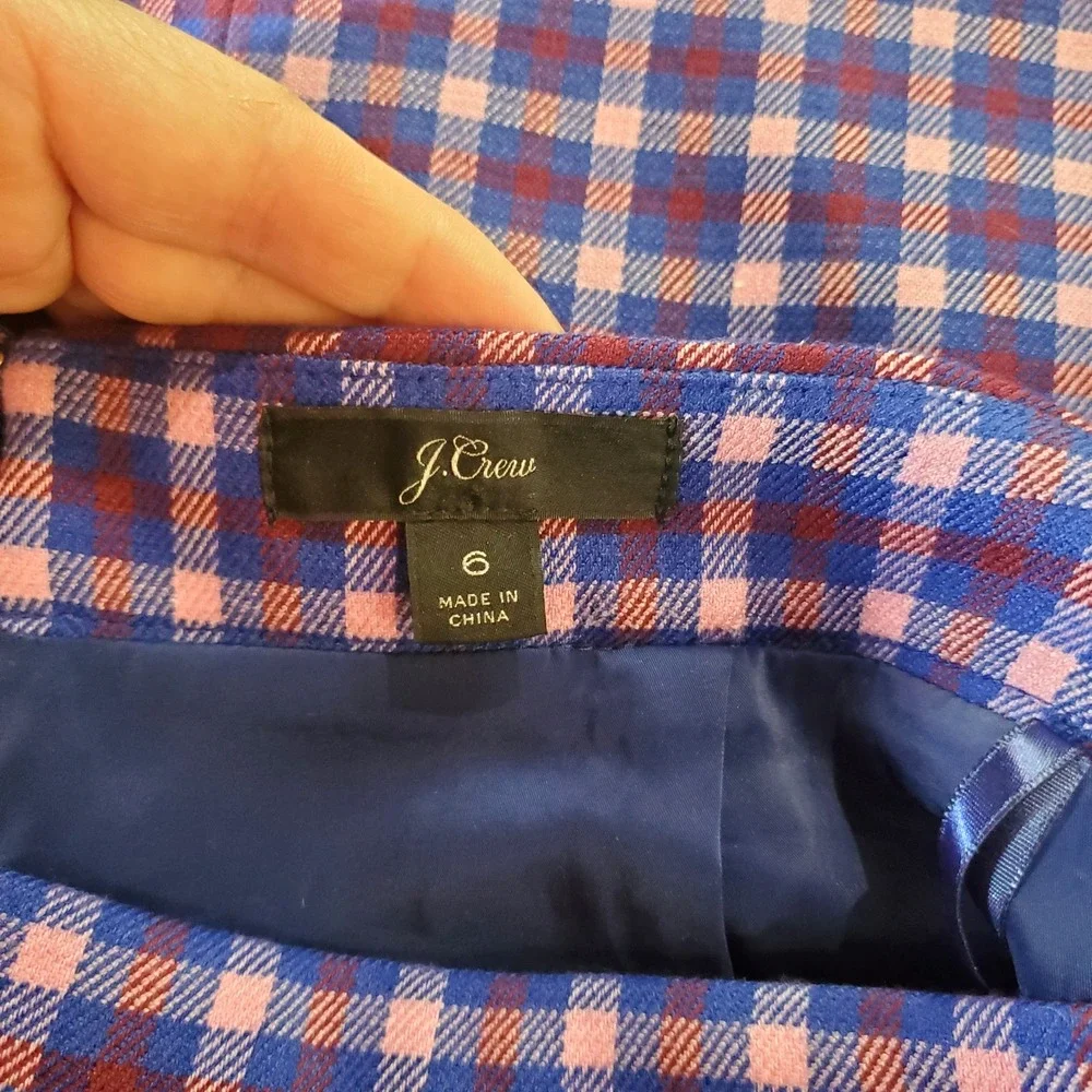 J. Crew Button-front Pencil in Mott Plaid Royal Petunia Check Skirt Size 6‎